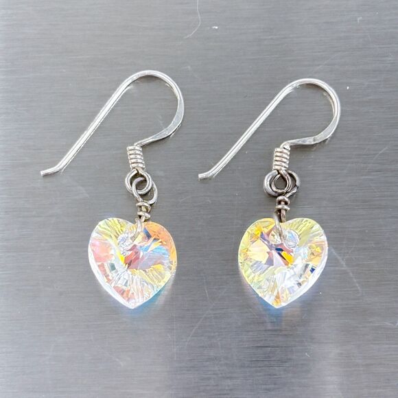 Crystal Heart Dangle Earrings | Vintage Sterling Silver 925 - Picture 2 of 7